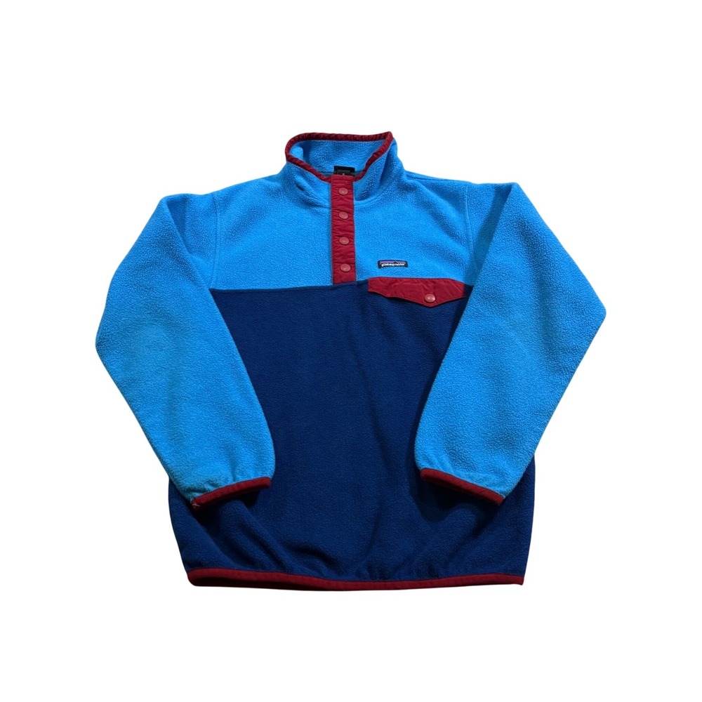 Patagonia Synchilla Fleece Pullover Kids M 10 Blue Red Colorblock Gorpcore Cozy